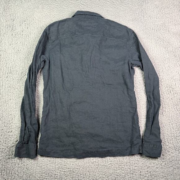 AllSaints 100% Linen Button Shirt Mens S Navy Blue Jutland Long Sleeve Camp - Picture 7 of 11